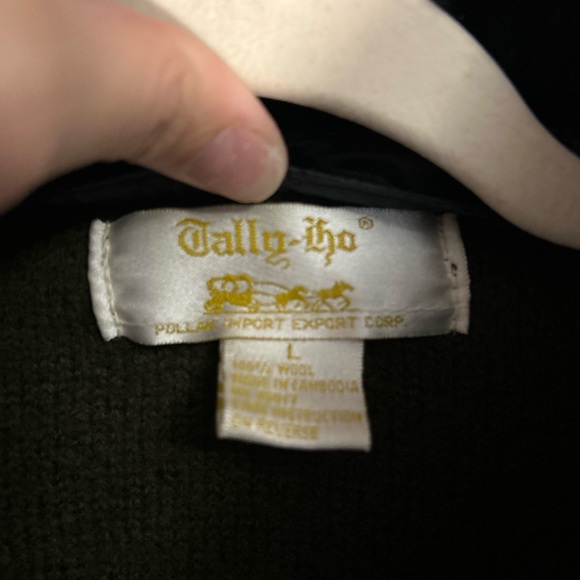 Women's VTG tally ho wool  Green SWEATER  with Faux Fur Collar - Picture 3 of 4